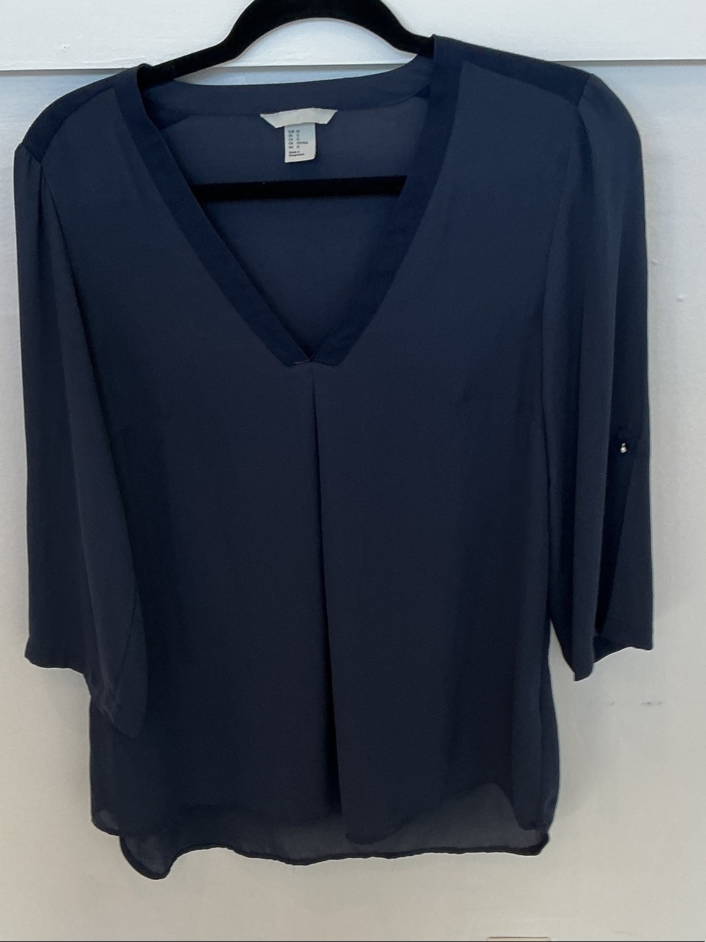 H&M Navy V-Neck Semi-Sheer Blouse